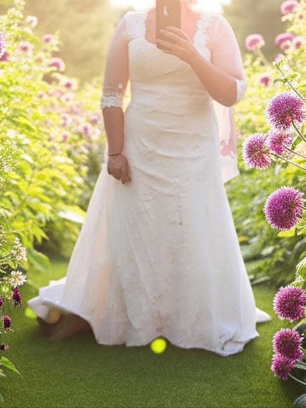 Ivory Lace Bridal Gown with Scalloped Veil